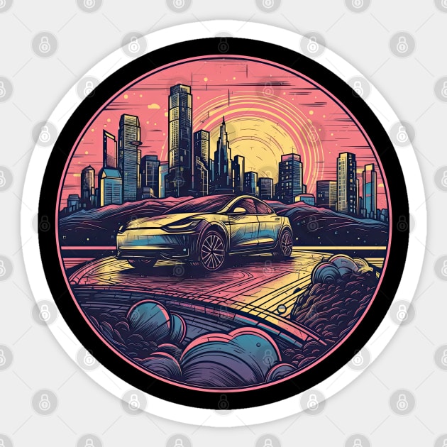 Tesla Model 3 inspired car painting design style Sticker by TeePulseMania